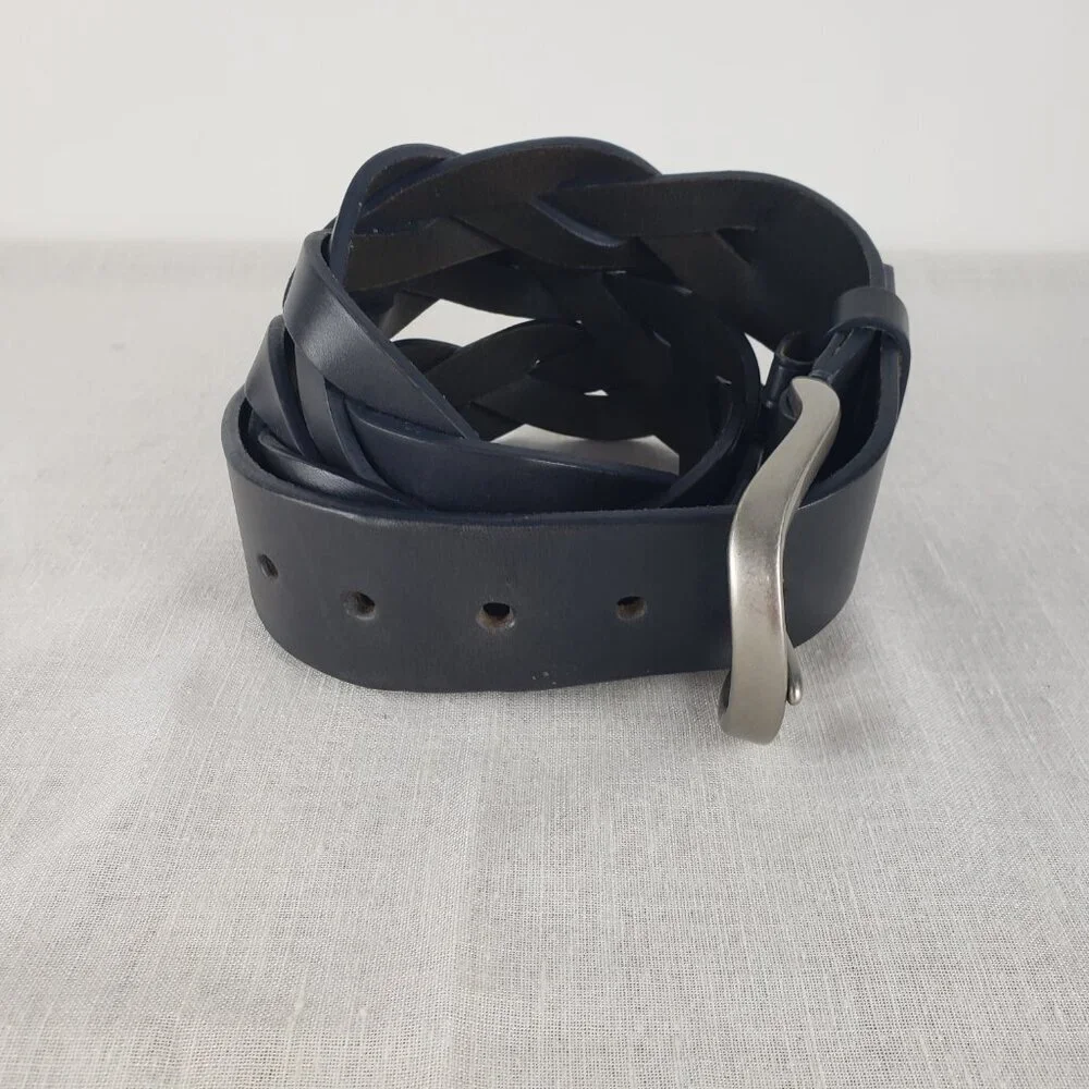 Coach Braided Belt Black Leather 1.5